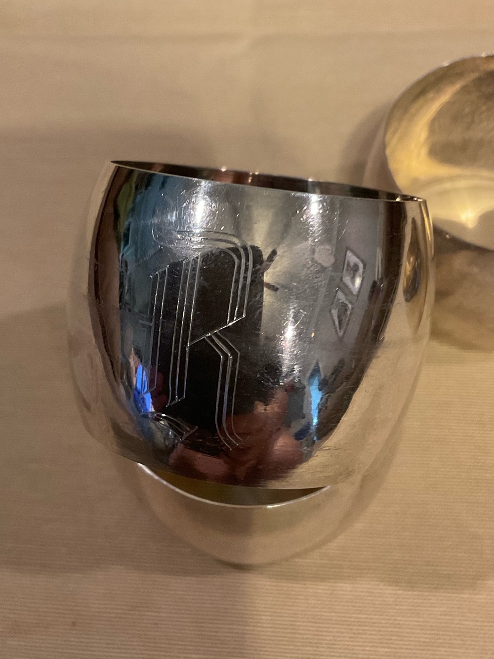 "R" Engraved Sterling Silver Napkin Rings - Picture 2 of 9